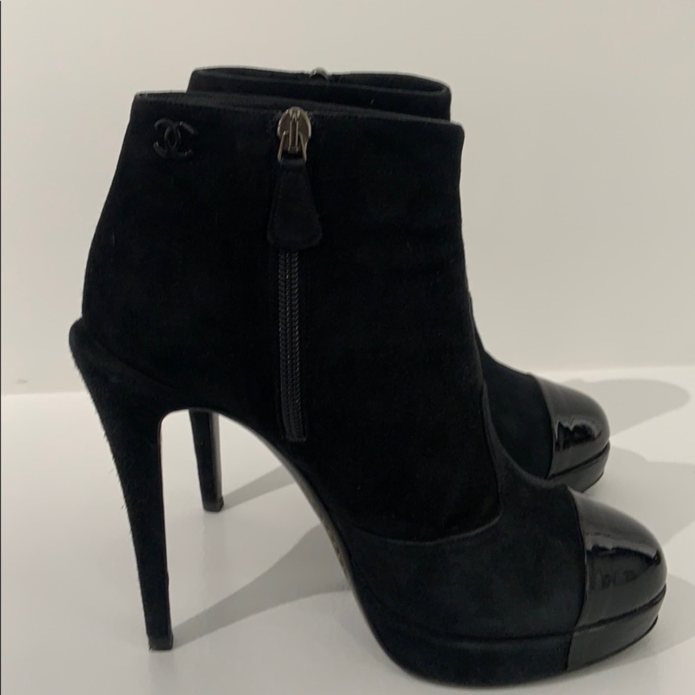 Chanel Black Suede Platform Bootie
